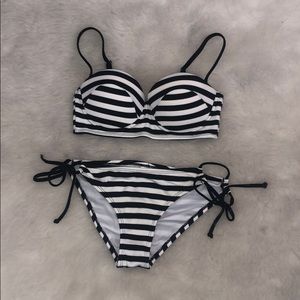 Black and White Striped Bikini